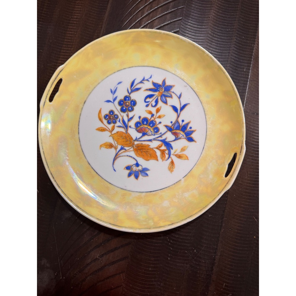 Vintage Celebrate Made in Germany Lusterware Floral Cake Plate Yellow Blue